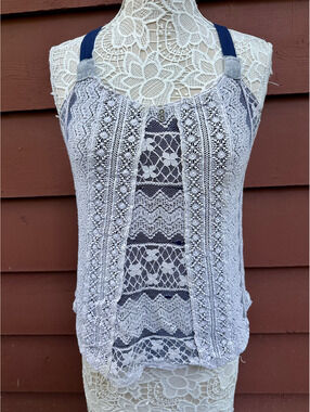 Xhilaration Lace Overlay Tank Top with Navy Straps